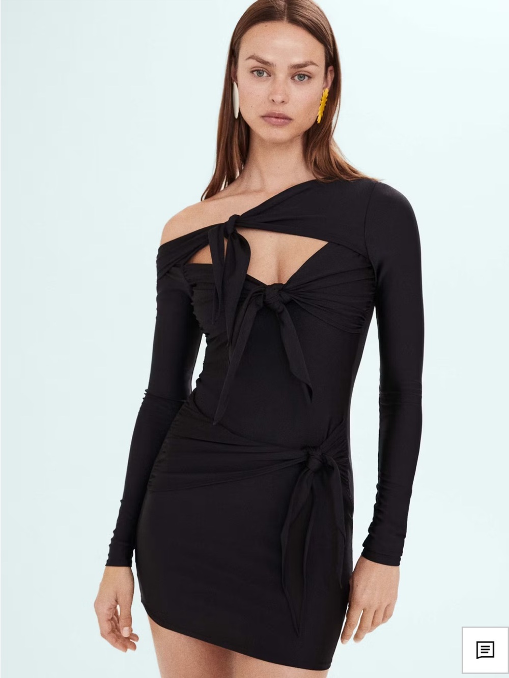 SIMON MILLER x MANGO DRAPED BLACK DRESS WITH KNOT DETAIL cocktail long sleeve